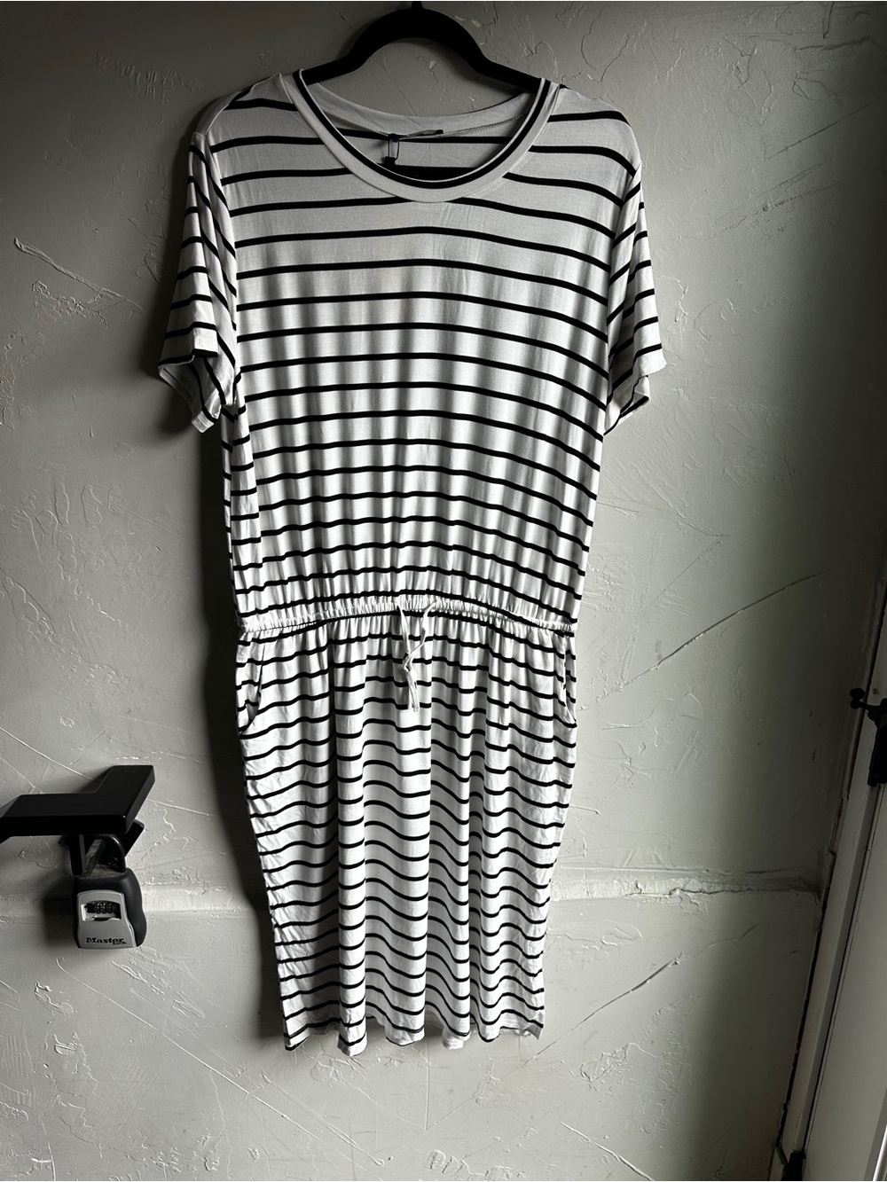 Striped Midi Dress Coastal Grandma Quiet Luxury Minimalist Pocket Dress Sz XL‎